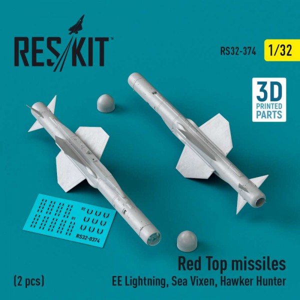 RS32-0374   Red Top missiles (2 pcs) (EE Lightning, Sea Vixen, Hawker Hunter) (3D Printed) (1/32) (thumb83568)