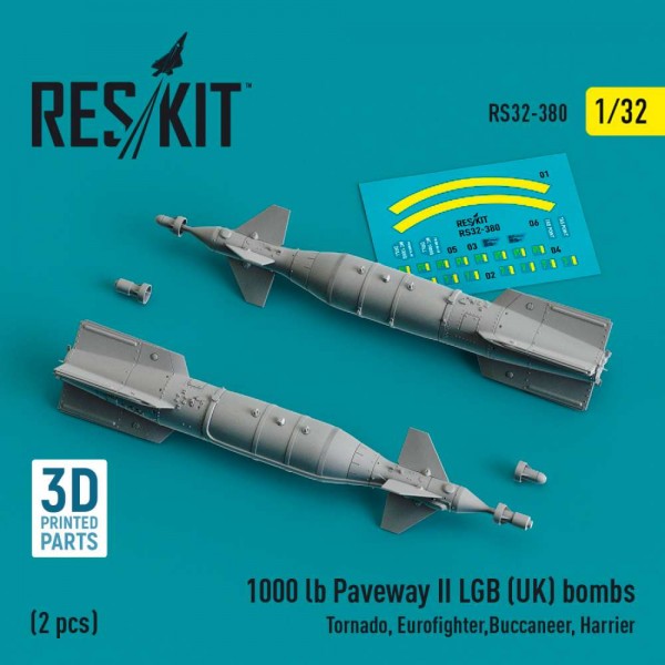 RS32-0380   1000 lb Paveway II LGB (UK) bombs (2 pcs) (Tornado, Eurofighter,Buccaneer, Harrier) (3D Printed) (1/32) (thumb83570)