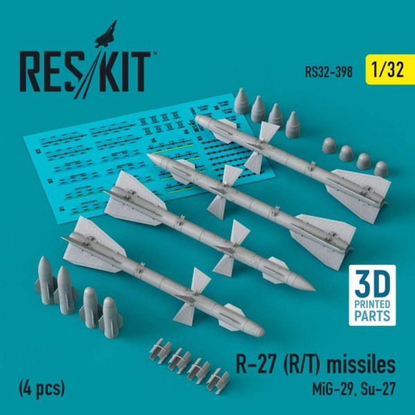 RS32-0398   R-27 (R/T) missiles (4 pcs) (MiG-29, Su-27) (3D Printed) (1/32) (thumb83572)