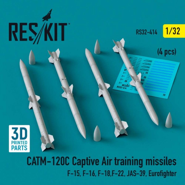 RS32-0414   CATM-120C Captive air training missiles (4 pcs) (F-15, F-16, F-18,F-22, JAS-39, Eurofighter) (3D Printed) (1/32) (thumb83582)