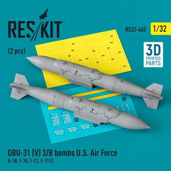 RS32-0465   GBU-31 (V) 3/B bombs U.S. Air Force (2 pcs) (B-1B, F-35, F-22, F-111C) (3D Printed) (1/32) (thumb83592)