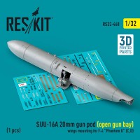 RS32-0468   SUU-16A 20mm gun pod (open gun bay) wings mounting for F-4 «Phantom II» (C,D)  (1 pcs) (3D Printed) (1/32) (attach1 83598)