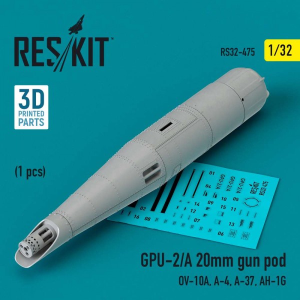 RS32-0475   GPU-2/A 20mm gun pod (1 pcs) (OV-10A, A-4, A-37, AH-1G) (3D Printed) (1/32) (thumb83609)