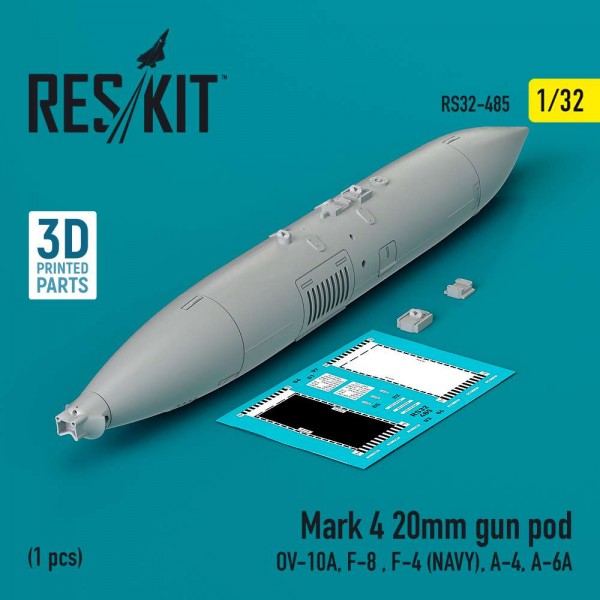 RS32-0485   Mark 4 20mm gun pod  (1 pcs) (OV-10A, F-8 , F-4 (USN), A-4, A-6A) (3D Printed) (1/32) (thumb83627)