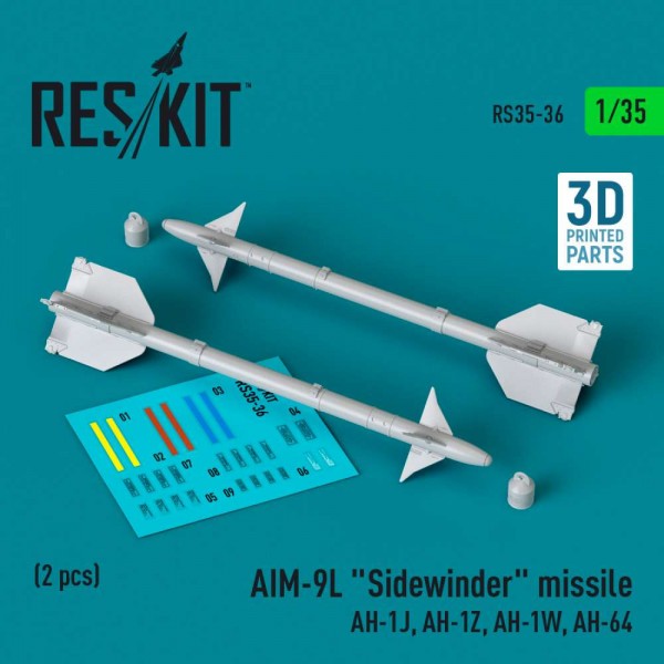 RS35-0036   AIM-9L "Sidewinder" missile (AH-1J, AH-1Z, AH-1W, AH-64) (2 pcs) (3D Printed) (1/35) (thumb83538)