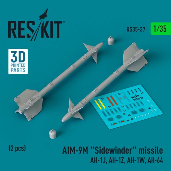 RS35-0037   AIM-9M "Sidewinder" missile (AH-1J, AH-1Z, AH-1W, AH-64) (2 pcs) (3D Printed) (1/35) (thumb83540)