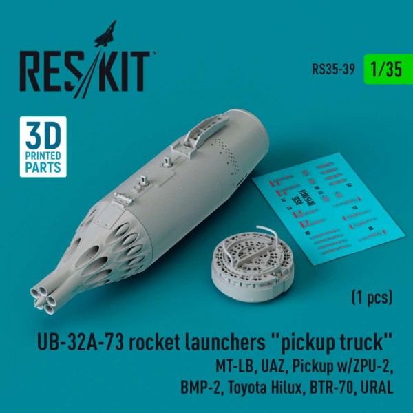 RS35-0039   UB-32A-73 rocket launchers "pickup truck" (1 pcs) (MT-LB, UAZ, Pickup w/ZPU-2,  BMP-2, Toyota Hilux, BTR-70, URAL) (3D Printed) (1/35) (thumb83544)