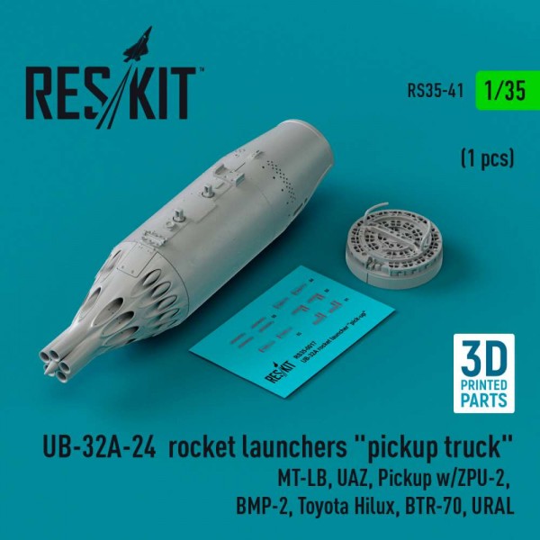 RS35-0041   UB-32A-24  rocket launchers "pickup truck" (1 pcs) (MT-LB, UAZ, Pickup w/ZPU-2,  BMP-2, Toyota Hilux, BTR-70, URAL) (3D Printed) (1/35) (thumb83548)