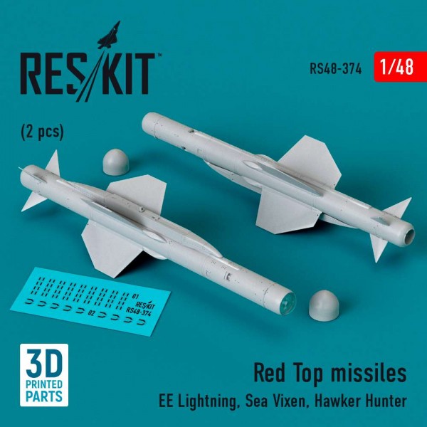 RS48-0374   Red Top missiles (2pcs) (EE Lightning, Sea Vixen, Hawker Hunter) (3D Printed) (1/48) (thumb83701)