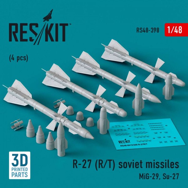 RS48-0398   R-27 (R/T) missiles (4 pcs) (MiG-29, Su-27) (3D Printed) (1/48) (thumb83705)