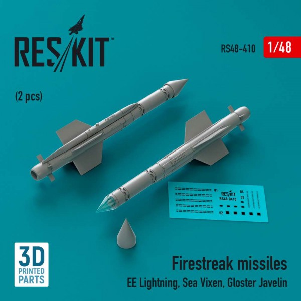 RS48-0410   Firestreak missiles (2pcs) (EE Lightning, Sea Vixen, Gloster Javelin) (3D Printed) (1/48) (thumb83713)