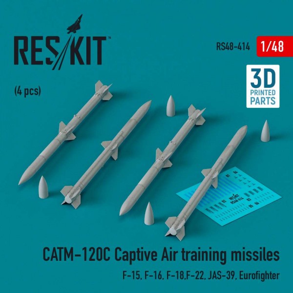 RS48-0414   CATM-120C Captive air training missiles (4 pcs) (F-15, F-16, F-18,F-22, JAS-39, Eurofighter) (3D Printed) (1/48) (thumb83715)