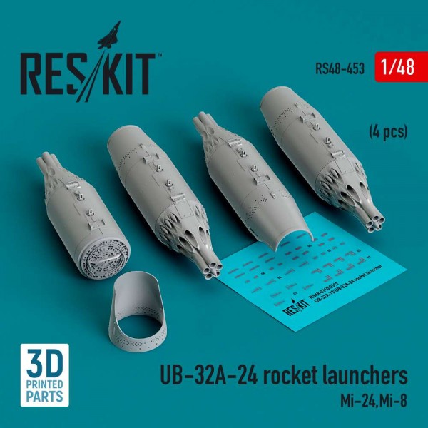 RS48-0453   UB-32A-24 rocket launchers (4 pcs) (Mi-24,Mi-8) (3D Printed) (1/48) (thumb83721)