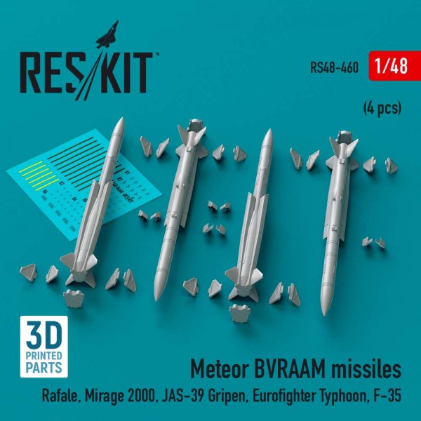 RS48-0460   Meteor BVRAAM missiles (4 pcs) (Rafale, Mirage 2000, JAS-39 Gripen, Eurofighter Typhoon, F-35) (3D Printed) (1/48) (thumb83723)