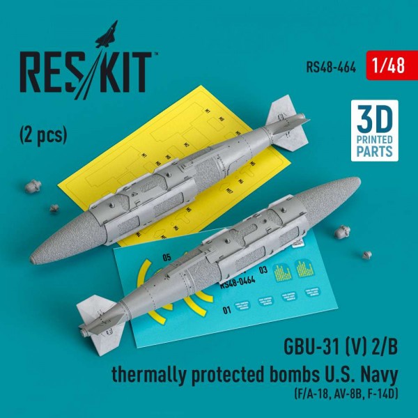 RS48-0464   GBU-31 (V) 2/B thermally protected bombs U.S. Navy (2 pcs) (F/A-18, AV-8B, F-14D)(3D Printed) (1/48) (thumb83727)