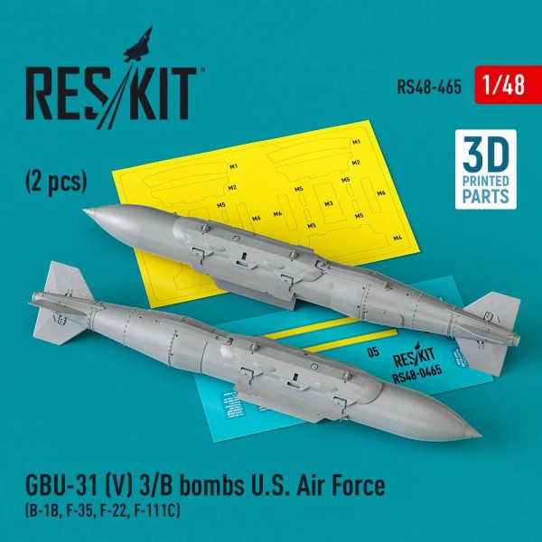 RS48-0465   GBU-31 (V) 3/B bombs U.S. Air Force (2 pcs) (B-1B, F-35, F-22, F-111C) (3D Printed) (1/48) (thumb83729)