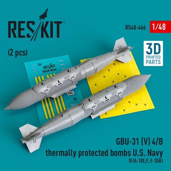 RS48-0466   GBU-31 (V) 4/B thermally protected bombs U.S. Navy (2 pcs) (F/A-18E,F, F-35B) (3D Printed) (1/48) (thumb83731)