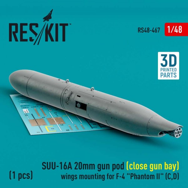 RS48-0467   SUU-16A 20mm gun pod (close gun bay) wings mounting for F-4 «Phantom II» (C,D) (1 pcs) (3D Printed) (1/48) (thumb83733)