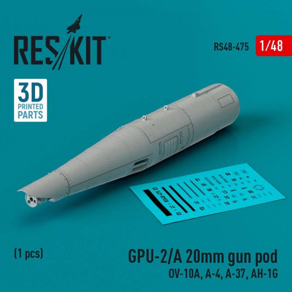 RS48-0475   GPU-2/A 20mm gun pod (1 pcs) (OV-10A, A-4, A-37, AH-1G) (3D Printed) (1/48) (thumb83746)