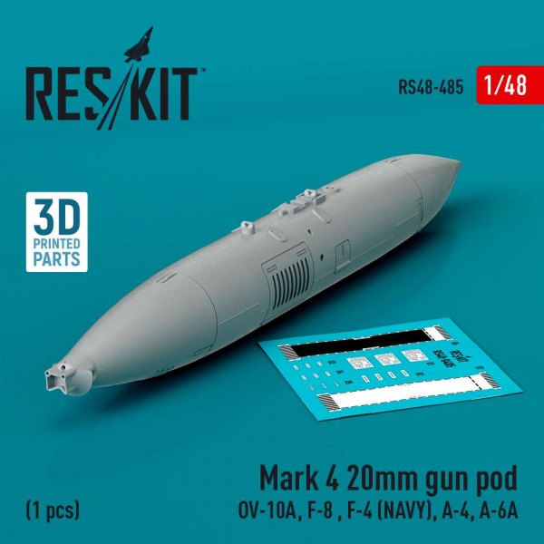 RS48-0485   Mark 4 20mm gun pod (OV-10A, F-8 , F-4 (USN), A-4, A-6A) (1 pcs) (3D Printed) (1/48) (thumb83764)