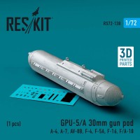 RS72-0138   GPU-5/A 30mm gun pod (1 pcs) (A-4, A-7, AV-8B, F-4, F-5A, F-16, F/A-18) (3D Printed) (1/72) (attach1 83890)