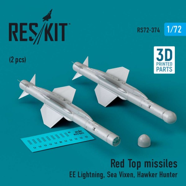 RS72-0374   Red Top missiles (2 pcs) (EE Lightning, Sea Vixen, Hawker Hunter) (3D Printed) (1/72) (thumb83895)