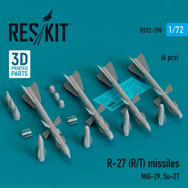 RS72-0398   R-27 (R/T) missiles (4 pcs) (MiG-29, Su-27) (3D Printed) (1/72) (thumb83899)