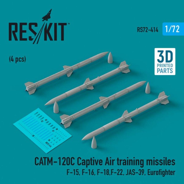 RS72-0414   CATM-120C Captive Air training missiles (4 pcs) (F-15, F-16, F-18,F-22, JAS-39, Eurofighter) (3D Printed) (1/72) (thumb83909)