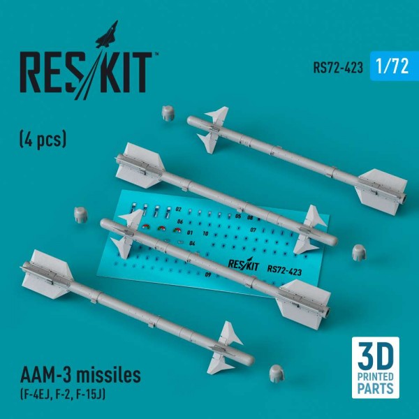 RS72-0423   AAM-3 missiles (4 pcs) (F-4EJ, F-2, F-15J) (3D Printed) (1/72) (thumb83911)