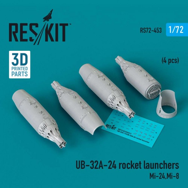 RS72-0453   UB-32A-24 rocket launchers (4 pcs) (Mi-24, Mi-8) (3D Printed) (1/72) (thumb83915)