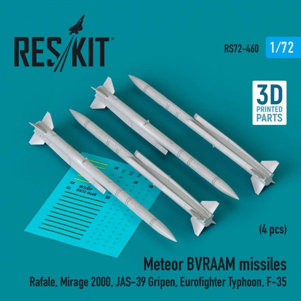 RS72-0460   Meteor BVRAAM missiles (4 pcs) (Rafale, Mirage 2000, JAS-39 Gripen, Eurofighter Typhoon, F-35) (3D Printed) (1/72) (thumb83917)