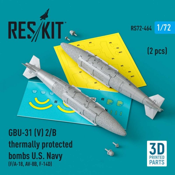 RS72-0464   GBU-31 (V) 2/B thermally protected bombs U.S. Navy (2 pcs) (F/A-18, AV-8B, F-14D)(3D Printed) (1/72) (thumb83921)