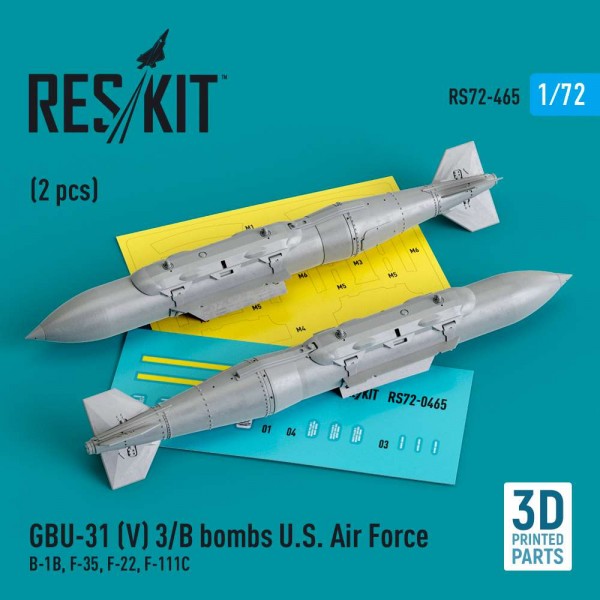 RS72-0465   GBU-31 (V) 3/B bombs U.S. Air Force (2 pcs) (B-1B, F-35, F-22, F-111C) (3D Printed) (1/72) (thumb83923)