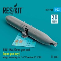 RS72-0468   SUU-16A 20mm gun pod (open gun bay) wings mounting for F-4 «Phantom II» (C,D)  (1 pcs) (3D Printed) (1/72) (attach1 83929)