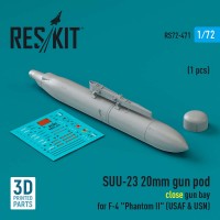 RS72-0471   SUU-23 20mm gun pod (close gun bay) for F-4 «Phantom II» (USAF) (1 pcs) (3D Printed) (1/72) (attach1 83937)