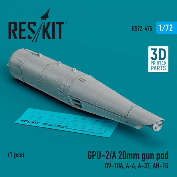 RS72-0475   GPU-2/A 20mm gun pod (1 pcs) (OV-10A, A-4, A-37, AH-1G) (3D Printed) (1/72) (thumb83940)