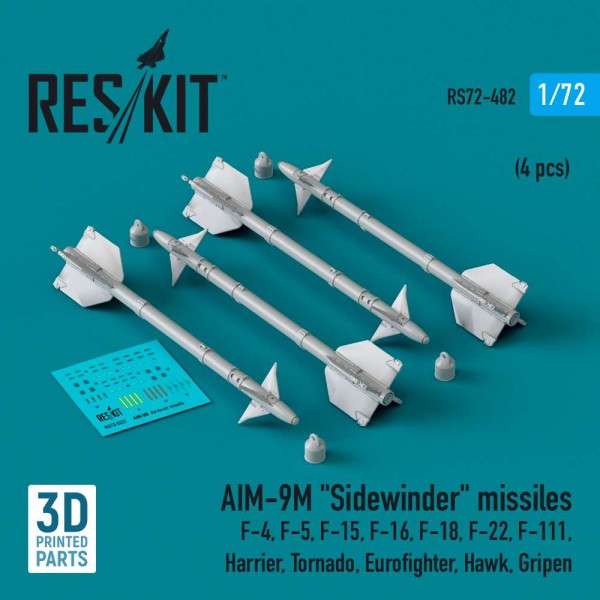 RS72-0482   AIM-9M «Sidewinder» missiles (4 pcs)  (F-4, F-5, F-15, F-16, F-18, F-22, F-111, Harrier, Tornado, Eurofighter, Hawk, Gripen) (3D Printed) (1/72) (thumb83952)