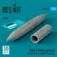 RS72-0485   Mark 4 20mm gun pod (1 pcs) (OV-10A, F-8, F-4 (USN), A-4, A-6A) (3D Printed) (1/72) (attach1 83958)