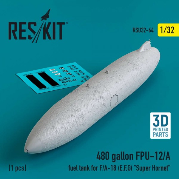 RSU32-0064   480 gallon FPU-12/A fuel tank for F/A-18 (E,F,G) "Super Hornet" (1 pcs) (3D Printed) (1/32) (thumb83634)