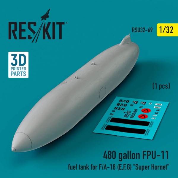 RSU32-0069   480 gallon FPU-11 fuel tank for F/A-18 (E,F,G) "Super Hornet" (1 pcs) (3D Printed) (1/32) (thumb83638)