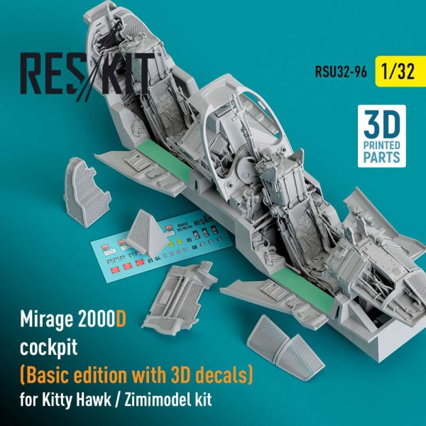 RSU32-0096   Mirage 2000D cockpit (Basic edition with 3D decals) for Kitty Hawk / Zimimodel kit (3D Printed) (1/32) (thumb83642)