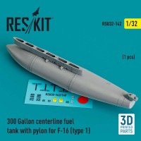 RSU32-0142   300 Gallon centerline fuel tank with pylon for F-16 (A/B/C/D/E/F/I) (type 1) (1 pcs) (3D Printed) (1/32) (thumb83659)