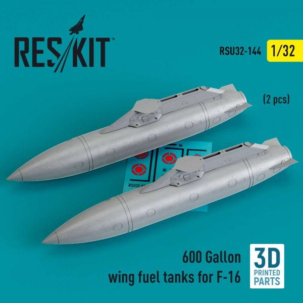 RSU32-0144   600 Gallon wing fuel tanks for F-16 (CJ/DJ Block 50/52, 50/52+, Sufa) (2 pcs) (3D Printed) (1/32) (thumb83663)