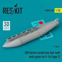 RSU32-0149   300 Gallon centerline fuel tank with pylon for F-16 (A/B/C/D/E/F/I) (type 2) (1 pcs) (3D Printed) (1/32) (thumb83667)