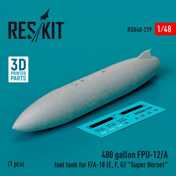 RSU48-0229   480 gallon FPU-12/A fuel tank for F/A-18 (E, F, G) "Super Hornet" (1 pcs) (3D Printed) (1/48) (thumb83782)