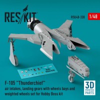 RSU48-0338   F-105 «Thunderchief» air intakes, landing gears with wheels bays and weighted wheels set for Hobby Boss kit (3D Printed) (1/48) (attach1 83805)