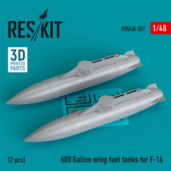 RSU48-0357   600 Gallon wing fuel tanks for F-16 (CJ/DJ Block 50/52, 50/52+, Sufa) (2 pcs) (3D Printed) (1/48) (thumb83814)