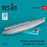 RSU48-0365   300 Gallon centerline fuel tank with pylon for F-16 (A/B/C/D/E/F/I) (type 2) (1 pcs) (3D Printed) (1/48) (thumb83821)