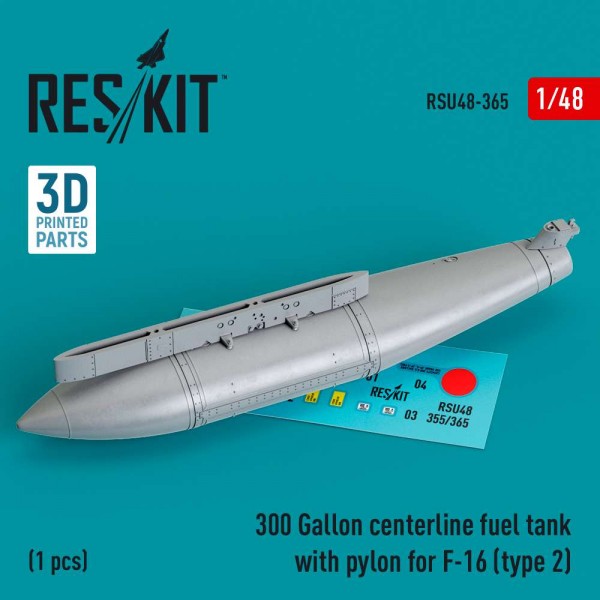 RSU48-0365   300 Gallon centerline fuel tank with pylon for F-16 (A/B/C/D/E/F/I) (type 2) (1 pcs) (3D Printed) (1/48) (thumb83821)