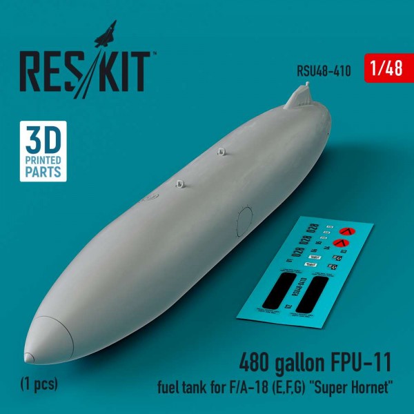 RSU48-0410   480 gallon FPU-11 fuel tank for F/A-18 (E,F,G) "Super Hornet" (1 pcs) (3D Printed) (1/48) (thumb83876)